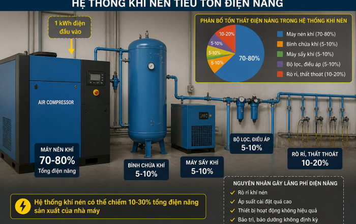 7 nguyên nhân hệ thống khí nén tiêu tốn điện năng