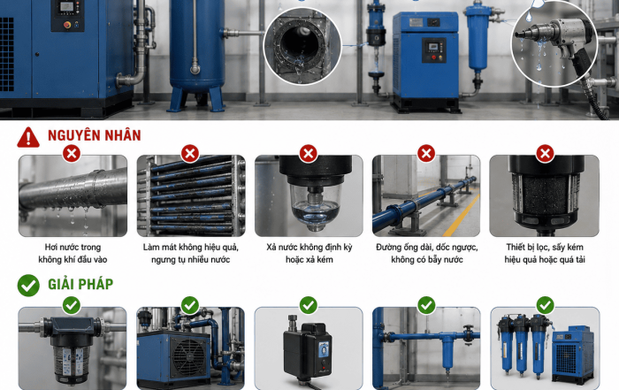 Hệ Thống Khí Nén Có Nước: Nguyên Nhân & Giải Pháp Xử Lý Triệt Để