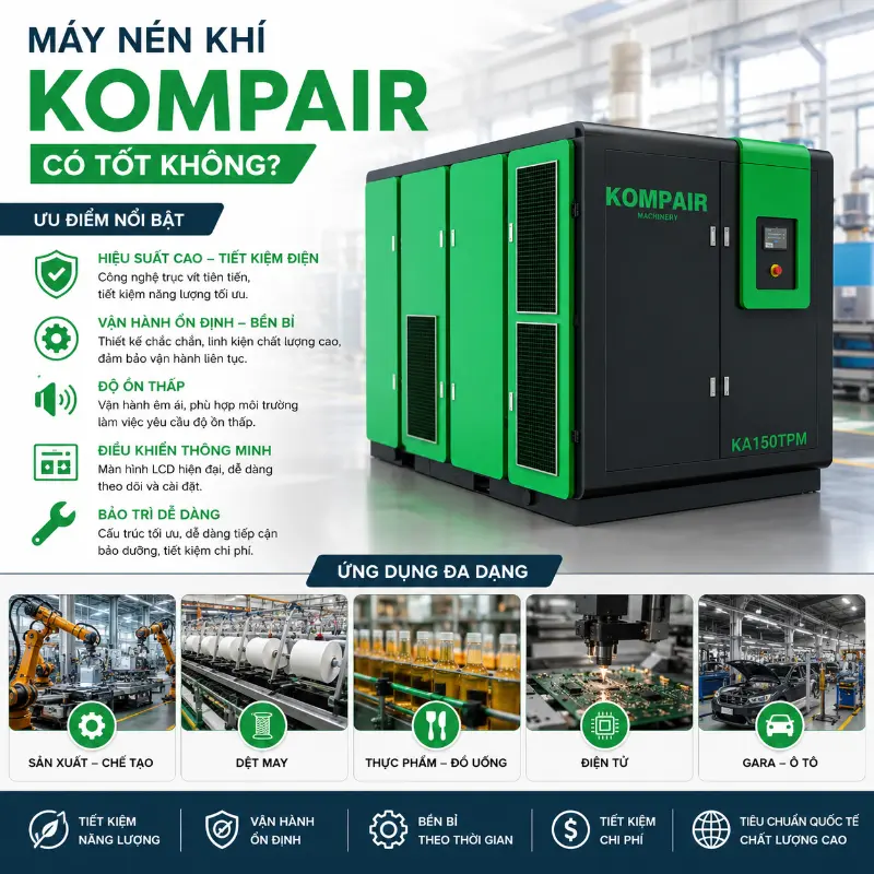 Máy Nén Khí Kompair Có Tốt Không? Ưu Điểm & Ứng Dụng