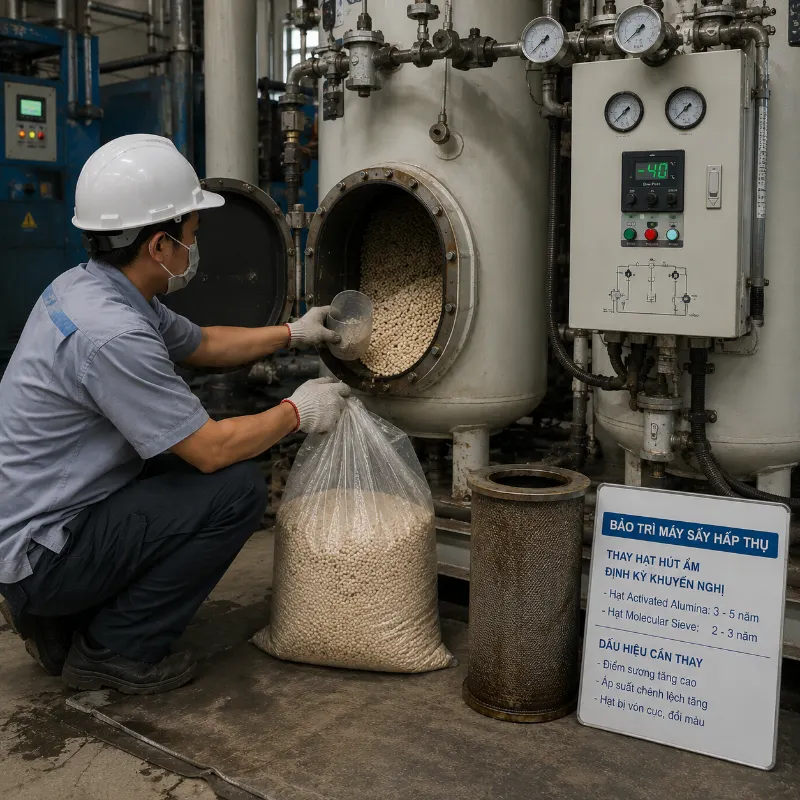 Máy Sấy Khí Hấp Thụ Bao Lâu Thay Hạt Hút Ẩm