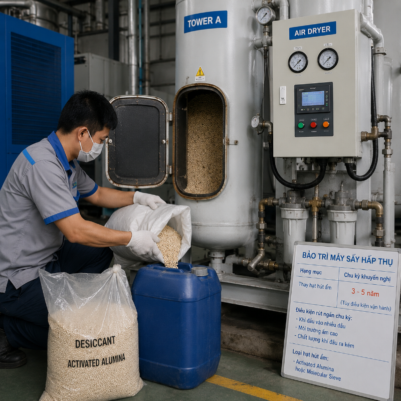 Máy Sấy Khí Hấp Thụ Bao Lâu Thay Hạt Hút Ẩm