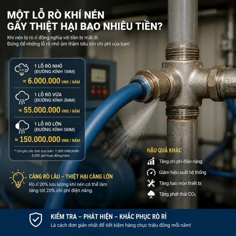 Một Lỗ Rò Khí Nén Gây Thiệt Hại Bao Nhiêu Tiền?