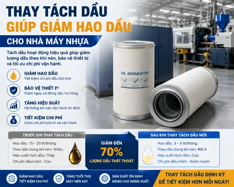 Thay Tách Dầu Giúp Giảm Hao Dầu Cho Nhà Máy Nhựa