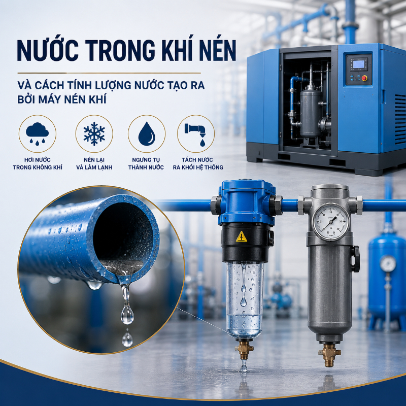 Nước Trong Khí Nén Và Cách Tính Lượng Nước Tạo Ra Bởi Máy Nén Khí