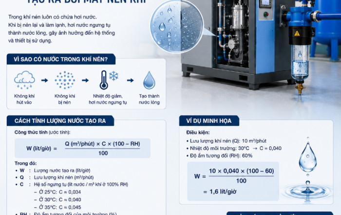 Nước Trong Khí Nén Và Cách Tính Lượng Nước Tạo Ra Bởi Máy Nén Khí