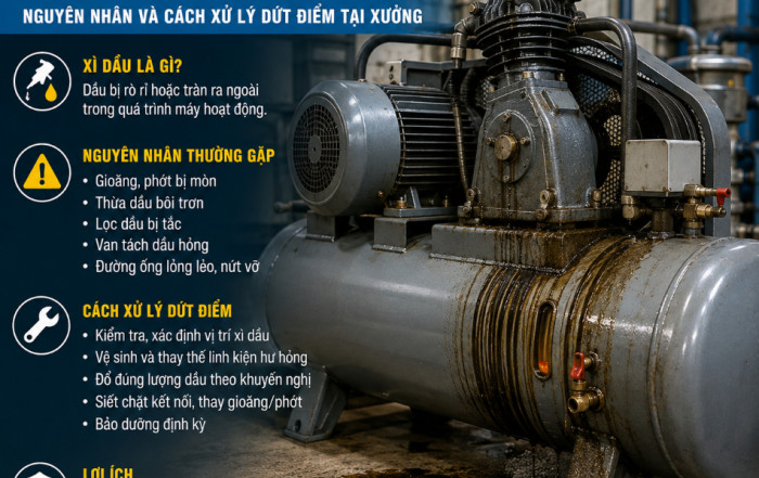 Máy Nén Khí Bị Xì Dầu (Tràn Dầu) Nguyên Nhân Và Cách Xử Lý Dứt Điểm Tại Xưởng