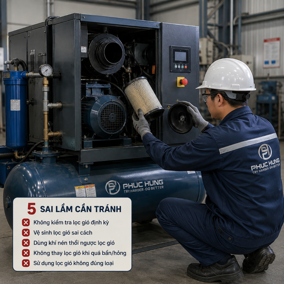 Vệ Sinh Hay Thay Lọc Gió Máy Nén Khí (1)